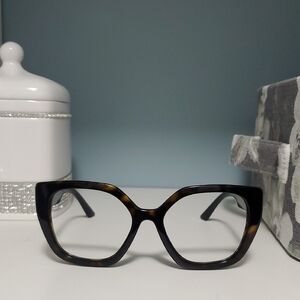Prada Oversized Tortoiseshell Cat-Eye Glasses in Brown and Black Accents